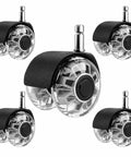 2 Inch Heavy Duty Chair Caster Wheels 5 Pack Silent Swivel Replacement Casters Clear dual design for smooth gliding movement.