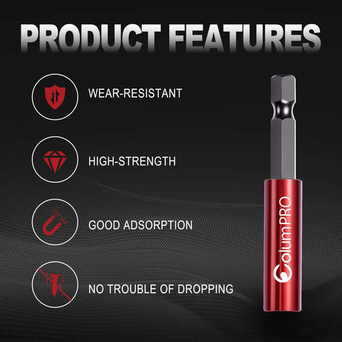 Features of Ten Piece Magnetic Extension Bit Holder Set With Hex Shank One Quarter Inch S2 Steel Bits Aluminum Alloy Sleeve Quick Change Screwdriver Extension Durable Magnetic Bit Holder For Drill And Driver.