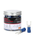 200 Pcs Blue Insulated Fork Spade Wire Connectors For 16-14 AWG U Shaped Crimp Terminals M5 Stud Size 1.5-2.5 MM2 Tinned Red Copper PVC Sleeving Flame Retardant Ideal Auto And DIY Electrical Splicing Kit, jar and loose connectors