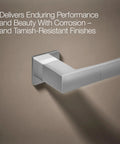 Close-up of Honesty 24 Inch Towel Bar In Polished Chrome For A Slick Bathroom Upgrade, showcasing durable stainless look, installed on wall.