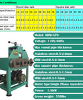 Dang Solid Heavy Duty 1.5Kw Electric Pipe Bender with specs for round and square dies, suitable for stainless and mild steel pipes.