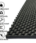 Four Pack 48 Inch By 24 Inch By 2 Inch Egg Crate Acoustic Foam Panels For Studio Vibe And Home Recording, High Density Fireproof Noise Canceling Wall Foam Black, corner view