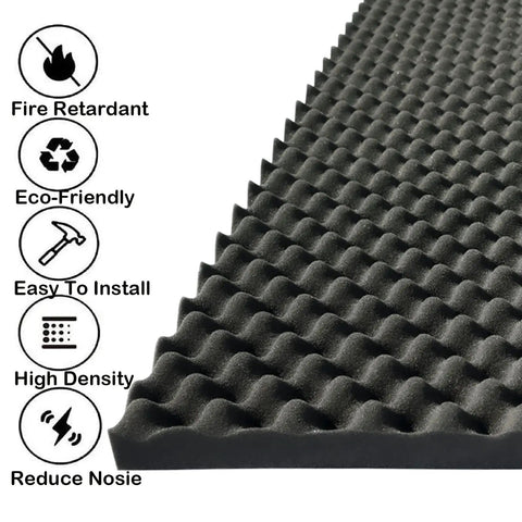 Black egg crate acoustic foam panels, 48x24x2 inch, high density polyurethane, for effective soundproofing.