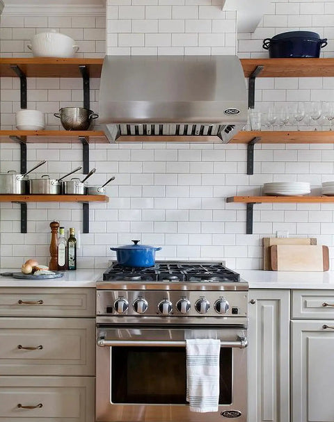 Heavy Duty 8 Inch Shelf Bracket For DIY Floating Shelves One Fifth Inch Thick Steel L Type Supports in a kitchen setting.