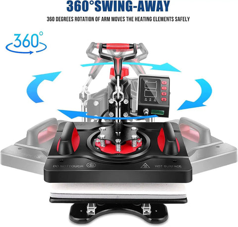 Akeydiy Pro 8 In 1 Heat Press Machine Sublimation System 12 By 15 Inch with 360 degree swing away design for easy use.