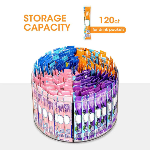 Drink Packet Organizer With 360 Degree Lazy Susan Turntable For Hydration Packets And Water Flavor Mixes, Acrylic Container Tea Bag Holder