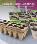 120 Cell Biodegradable Peat Pots Seed Starter Trays 12 Pack With 15 Plant Labels showcasing seedlings in trays and plant labels