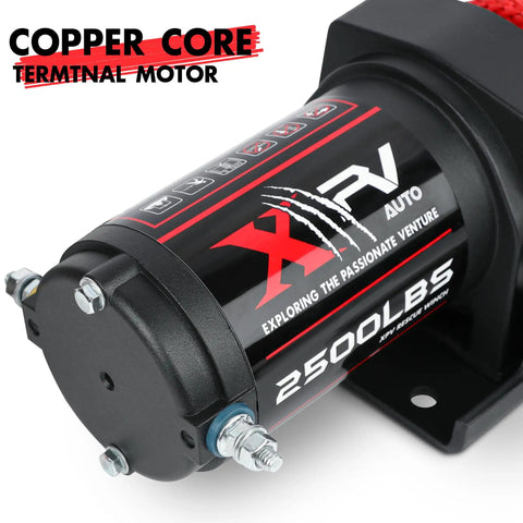 2500lbs 12V Electric Winch With Integrated Remote Control And Control Box For ATV UTV Boat Trailer Nylon Synthetic Rope Beefy Copper Motor For Smooth Long Lasting Performance And Easy Install, copper core motor