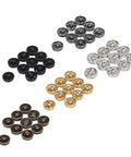 100 Pack 5mm Mini Metal Snap Buttons Sew On Fasteners in 5 Colors for Clothing, Accessories, Dolls and Craft Projects displayed flat.