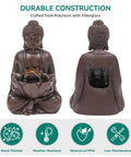 Front and back view of Chill Zen Buddha Outdoor Water Fountain 19 Inch Handcrafted Statue Water Feature With Soothing Waterfalls