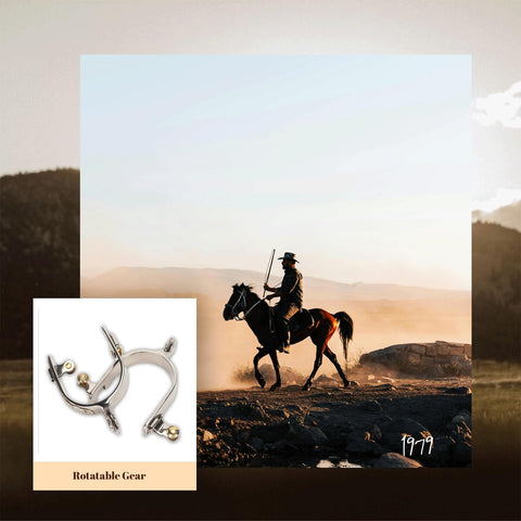 2 Pack Stainless Steel Western Cowboy Spurs with Rotating Gear for Men and Women, Hand Carved Floral Inlays, Vintage Riding Gear