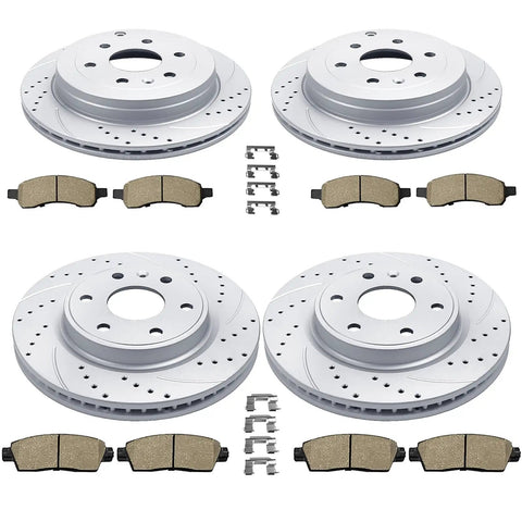 Chevy Traverse Buick Enclave GMC Acadia Saturn Outlook front 12.80 inch and rear 13.03 inch drilled and slotted disc brake kit