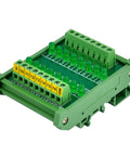 Sixteen Channel Green LED Indicator Light Module For DIN Rail Mount 5 To 50V DC Common Positive And Negative, top view.
