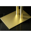 Freestanding Double Towel Rack With Weighted Base In Brushed Brass Finish, stable floor stand on black tile floor