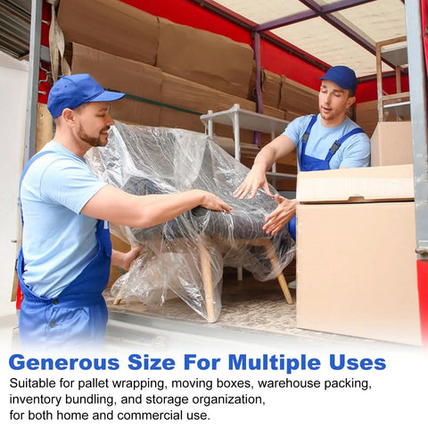 Industrial Grade Clear Hand Stretch Wrap Film Two Pack Eighty Gauge Six Inch Wide One Thousand Feet Heavy Duty Packing Rolls used for securing furniture.