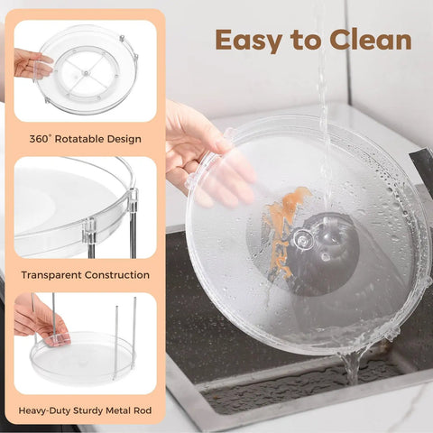 Two Pack Two Tier Clear Acrylic Lazy Susan Turntable Organizer being cleaned under running water in a sink.