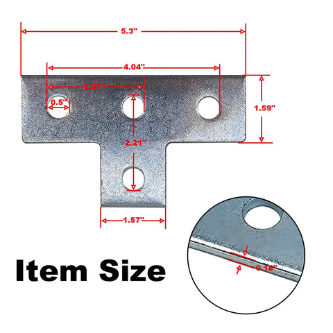 Four Hole T Shaped Brackets Flat Plate For Half Inch Bolt In One And Five Eighths Inch Strut Channel Heavy Duty Unistrut Compatible Mounting Brackets For Construction Framing And Channel Support With Slotted Holes, 5.3 x 1.59 x 0.18 in