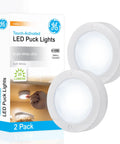 Under Cabinet LED Puck Lights Wireless Battery Operated Touch Activated Stick On Lighting 2 pack with packaging