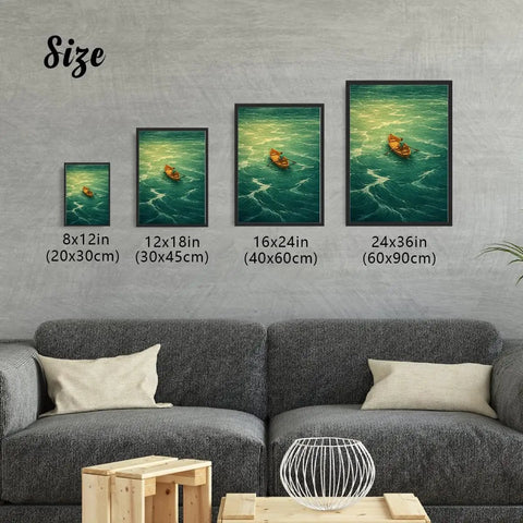 Framed Man Rowing Boat In Ocean Canvas Print Poster Art For Living Room And Apartment Decor Dope Contemporary Wall Decor With Black Frame 16 By 24 Inches Vibrant Modern Home Vibe