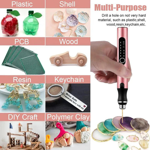 3-Speed Cordless Mini Drill Pen With 8 Small Bits For Jewelry Making And Resin Crafts, Rechargeable Electric Hand Drill Pin Vise Set in use