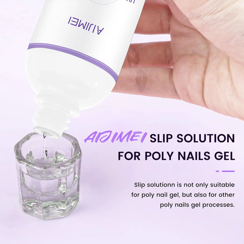 Polygel Nail Slip Solution Kit 120ml For Polygel Builder Nails Hard Gel Cleanser With Dual End Brush, Glass Mixing Cup, Lint Free Wipes, And Nail Art Tool For Smooth, Even Application. Slip solution pouring into glass cup