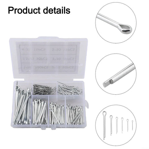 Rock Solid Stainless Steel Cotter Pin And Hair Pin Kit 230 Piece Assortment with close-up of pins and storage case