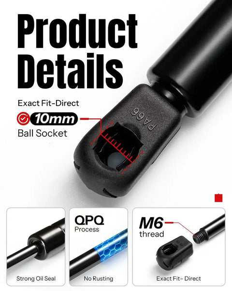 10mm ball socket detail of Built Tough 50 Lb Gas Struts For Tonneau Covers And RV Beds Smooth Lift Support.