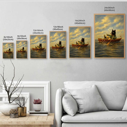 Gallery of Vintage Cat Rowboat Framed Wall Art Cozy Coastal Ocean Scene Print For Living Room Bedroom Dorm Office Retro Aesthetic