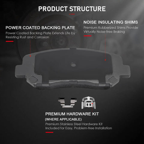 Product structure of Ceramic Front And Rear Brake Pad Set For 2013 2016 Dodge Dart Quiet Braking Low Noise Pads