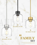 2 Pack 7 Inch Brushed Gold Pendant Lights With Crystal Clear Glass Shades For Kitchen Island And Dining Room shown in a family set.