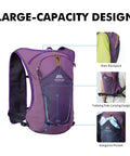 Ultra Lightweight 8L Hydration Vest With 500ml Bottle for Men and Women showing main backpack, trekking pole design, and kangaroo pocket.