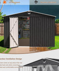 Outdoor Metal Storage Shed Black 10x12 Ft With Lockable Doors And Clear Window Waterproof Tool Storage Building