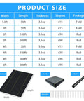 Heavy Duty Black Weed Barrier Fabric 6 Ft By 300 Ft Premium 3.5 Oz Woven Ground Cloth with size and packaging chart.