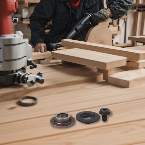 Circular saw in workshop with All In One Circular Saw Replacement Parts Kit including flanges and blade bolt for DCS391, DCS390, DC310KL