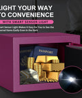 Fireproof Safe Box With Sensor Light And Digital Keypad Small Home Money Safe For Cash And Jewelry Security Safe Box Zero Point Twenty Three Cubic Feet Pink With Fireproof Bag Compact Build And Quick Access Passcode open with valuables inside