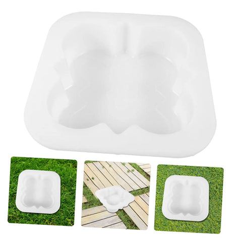 Concrete Paver Mold Kit for Pathways and Patios, Reusable DIY Friendly PP Molds for Home and Garden, shown with example installations.