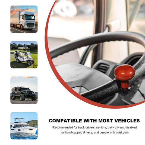 Woodgrain Steering Wheel Spinner Knob With Ergonomic Grip For No Fuss Easy Turn Assist Power Handle Smooth On The Wheel Universal Accessory for Cars Trucks Semi Trailers And Boats installed on vehicle steering wheel