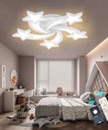 LED Modern Ceiling Light Fixture With 5 Heads Flush Mount Dimmable Chandelier in kid's room with remote and app control visible