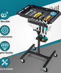 Rolling Work Table With Adjustable Height, Mobile Tool Cart For Drills And Bits Storage, Portable Mechanic Cart On Wheels