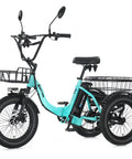 Electric Tricycle For Adults With Fat Tires Folding Three Wheeler E Bike Step Through Etrike With Removable Battery And Large Basket Peak 700W And 1100W Power Smooth Comfy Ride For Cruising And Errands, side view with dual baskets