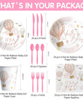 Pink Hot Air Balloon Baby Shower Tableware Set Disposable For Girly Baby Shower Decor Includes Plates Cups Napkins And Cutlery Serves 24
