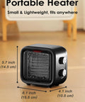 Dope Portable 1500W Desk Space Heater With PTC Ceramic Heating, black heater with dials, small lightweight design, 5.7x6.1x4.1 in