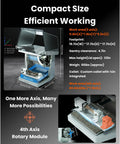 Air Desktop CNC Mill With 4th Axis And PCB Fabrication Pack, compact mini router showing dimensions and rotary module features.