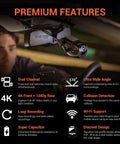 Image of Dual Channel Dash Cam With Front 4K And Rear 1080p Recording Wi Fi 2.4 Inch LCD 170 Degree Wide Angle Rear Camera Supercapacitor Power G Sensor WDR Loop Recording And Mobile App displaying premium features on a car windshield.
