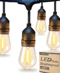 Outdoor Led String Lights 48ft With Edison Vintage Shatterproof Bulbs For Patio And Garden, Commercial Grade Weatherproof