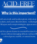 Graphic explaining acid-free benefits of Ultimate Grout Cleaner For Tile Floors, safe for marble and natural stone surfaces.