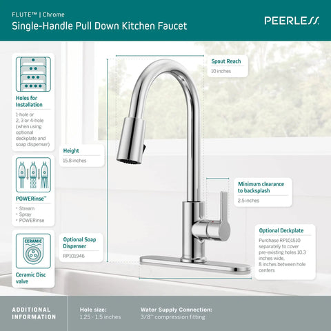 High Arc Pull Down Kitchen Faucet With 3 Function Sprayer And POWERinse Technology, 360 Degree Swivel, Chrome, on counter