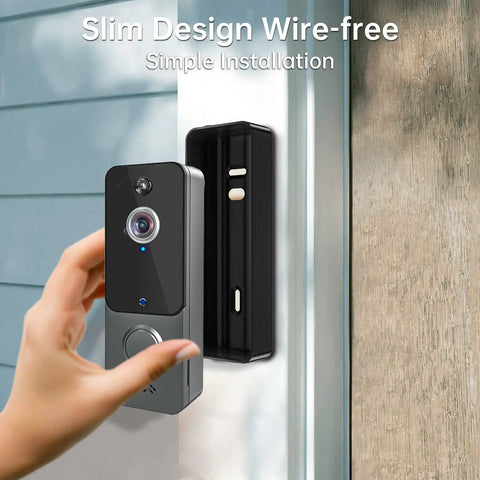 Wireless Battery Powered Doorbell Camera With Chime And Night Vision 1080P HD installed on door frame