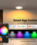 ZigBee 3.0 Smart Retrofit Recessed Lighting 5", RGBWW LED Downlight 3 Pack with smartphone app control and color options.