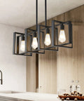 Dope Farmhouse Rectangle Chandelier For Dining Rooms And Kitchen Islands, 31.5 Inch Modern Linear Hanging Light Fixture In Matte Black